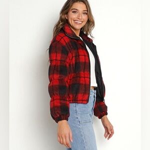 BB Dakota by Steve Madden Red and Black Plaid Puffer Jacket